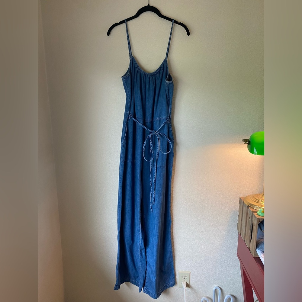Blue Denim Jumpsuit with Tie Waist